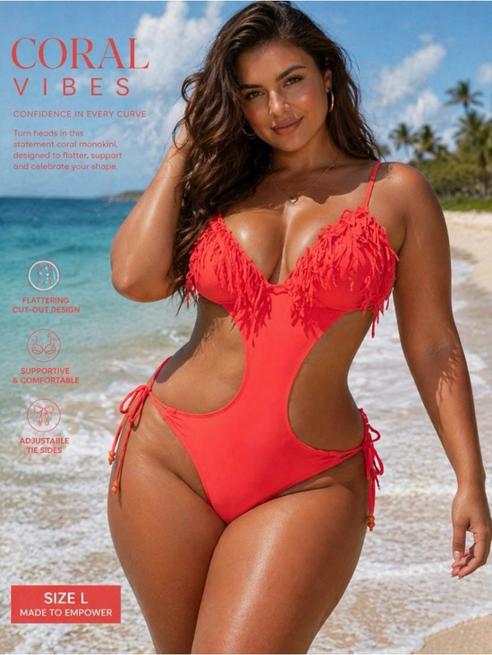 Other - Coral Cut-Out One-Piece Swimsuit Monokini bathing suit 1 piece